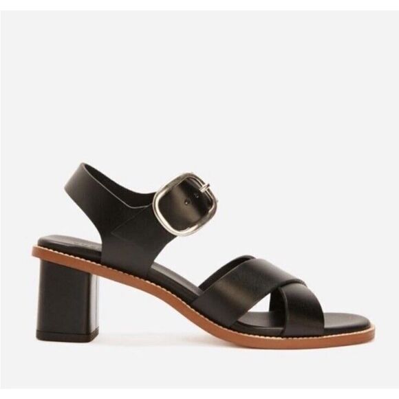 NEW EVERLANE The Italian Leather Buckle Heel Black Adjustable 9 - Picture 2 of 7